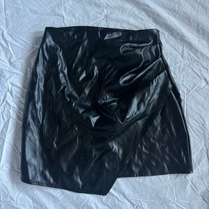 Windsor Black Faux Leather Wrap Mini Skirt